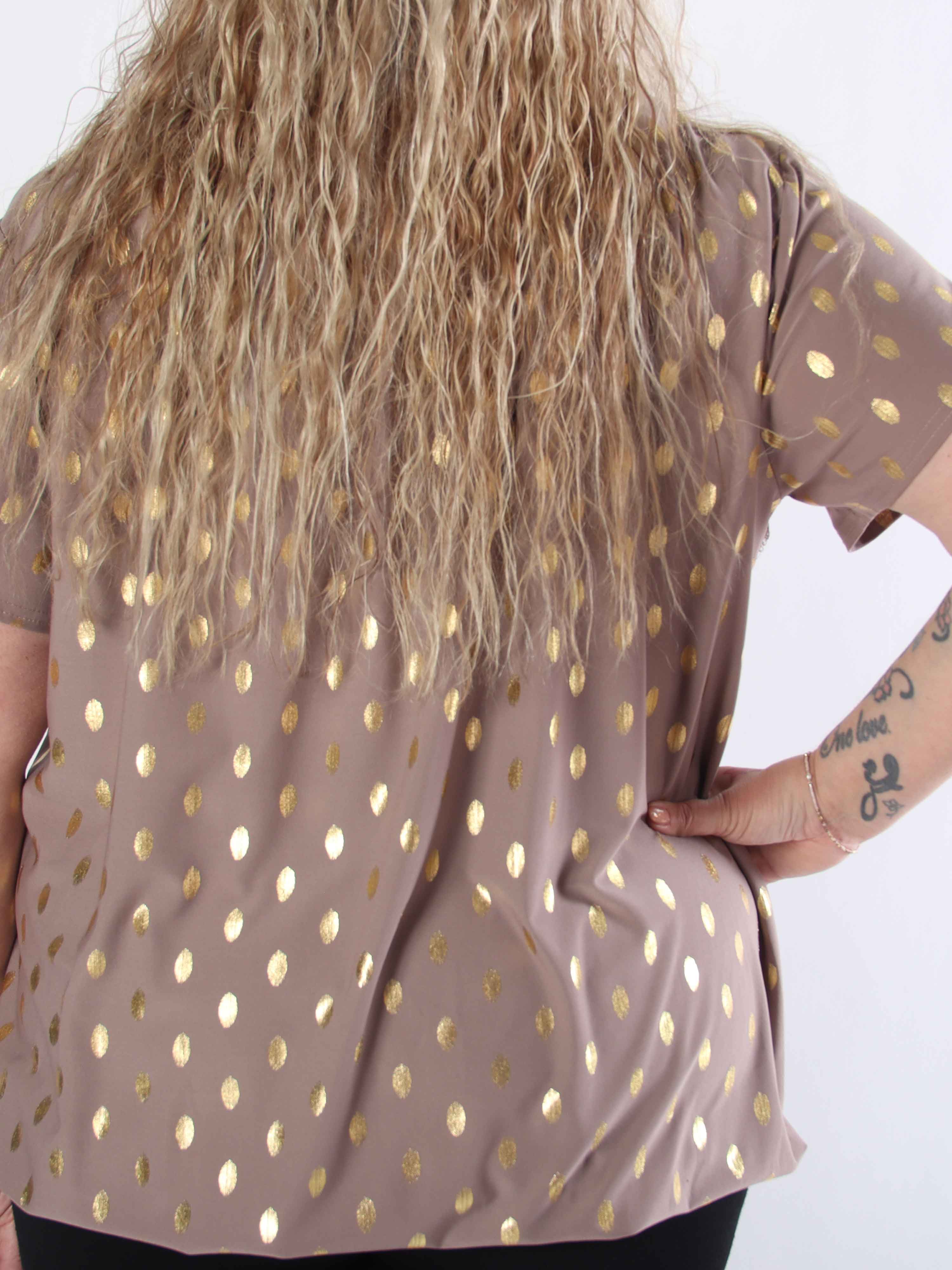 Miracle Dot T-shirt - Elastisk plus size bluse med guld dutter på